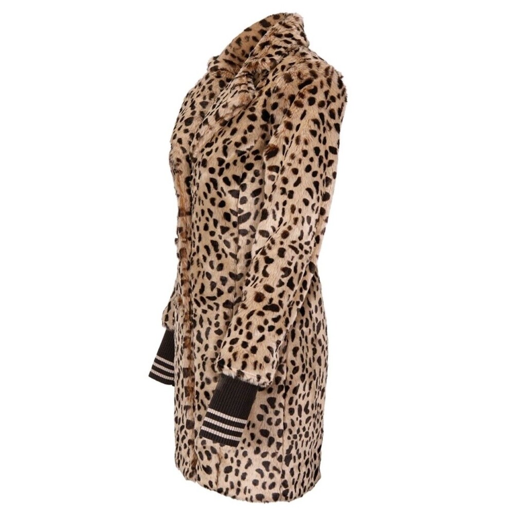 CAbi Josephine Leopard Faux Fur Coat Size Large L #3727 Removable Cuffs Exc Cond - Picture 4 of 9